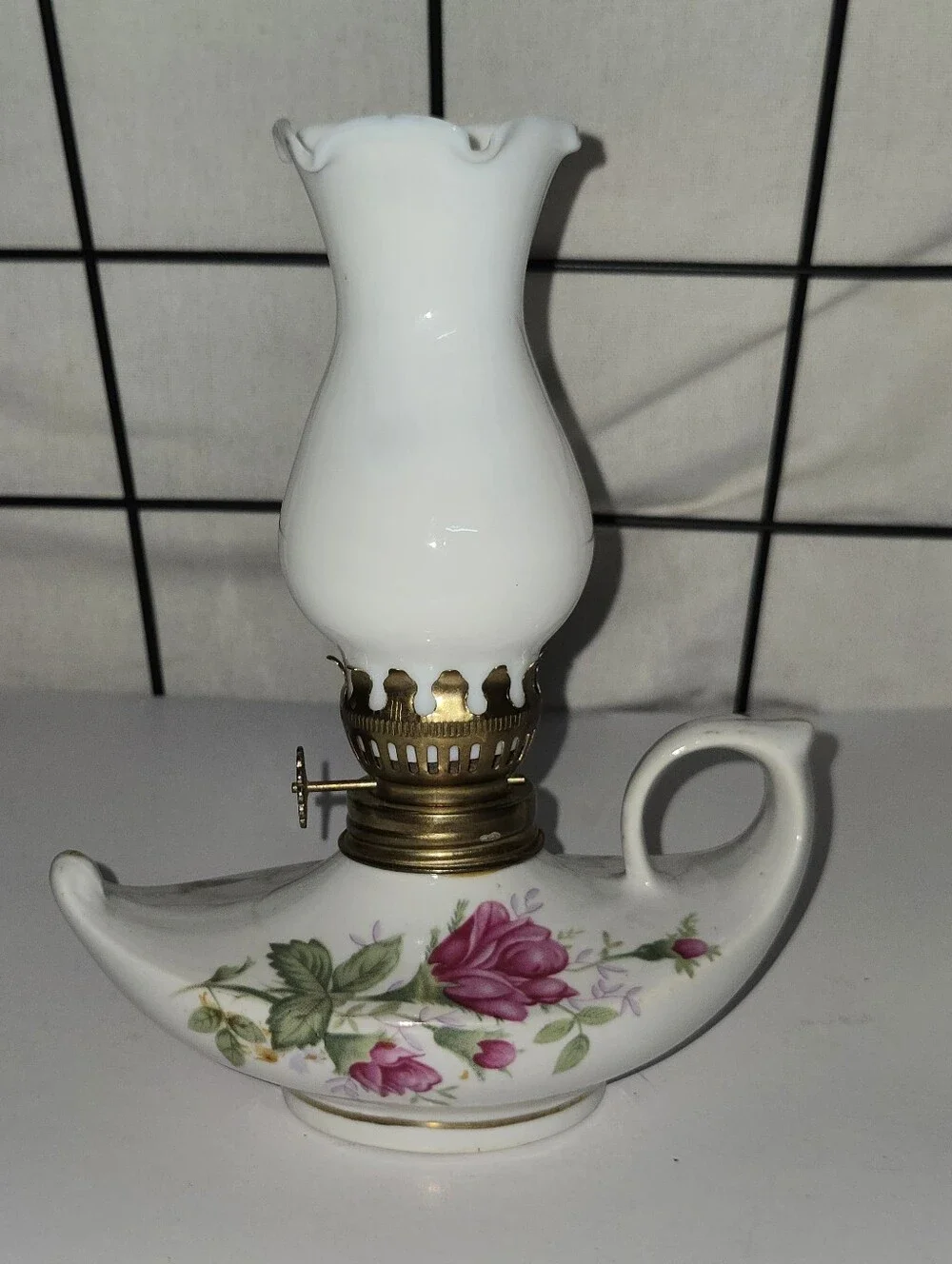 Vintage Miniature White Porcelain  Genie Oil Lamp